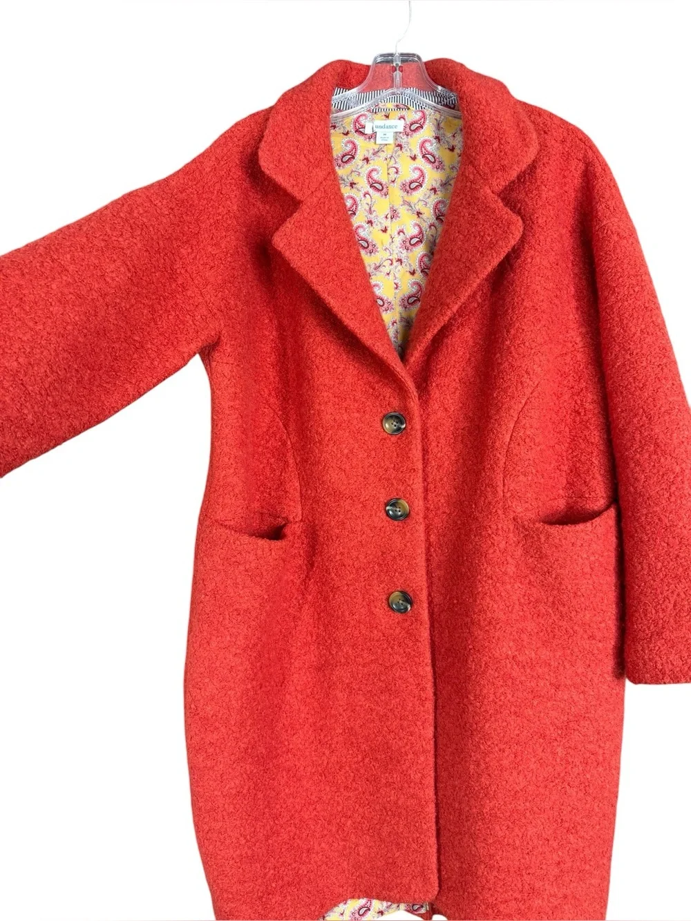 Sundance Coral Bouclé Wool Blend Coat Paisley Lined Oversized M